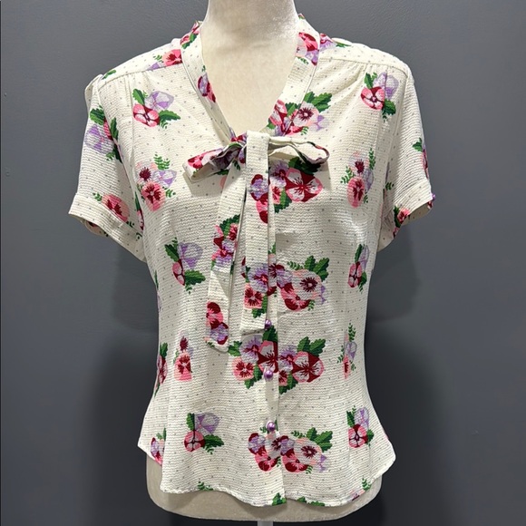 NWT Collectif London Tura Pansy Floral Blouse Top Size XL UK 16 US 12 - Picture 3 of 12